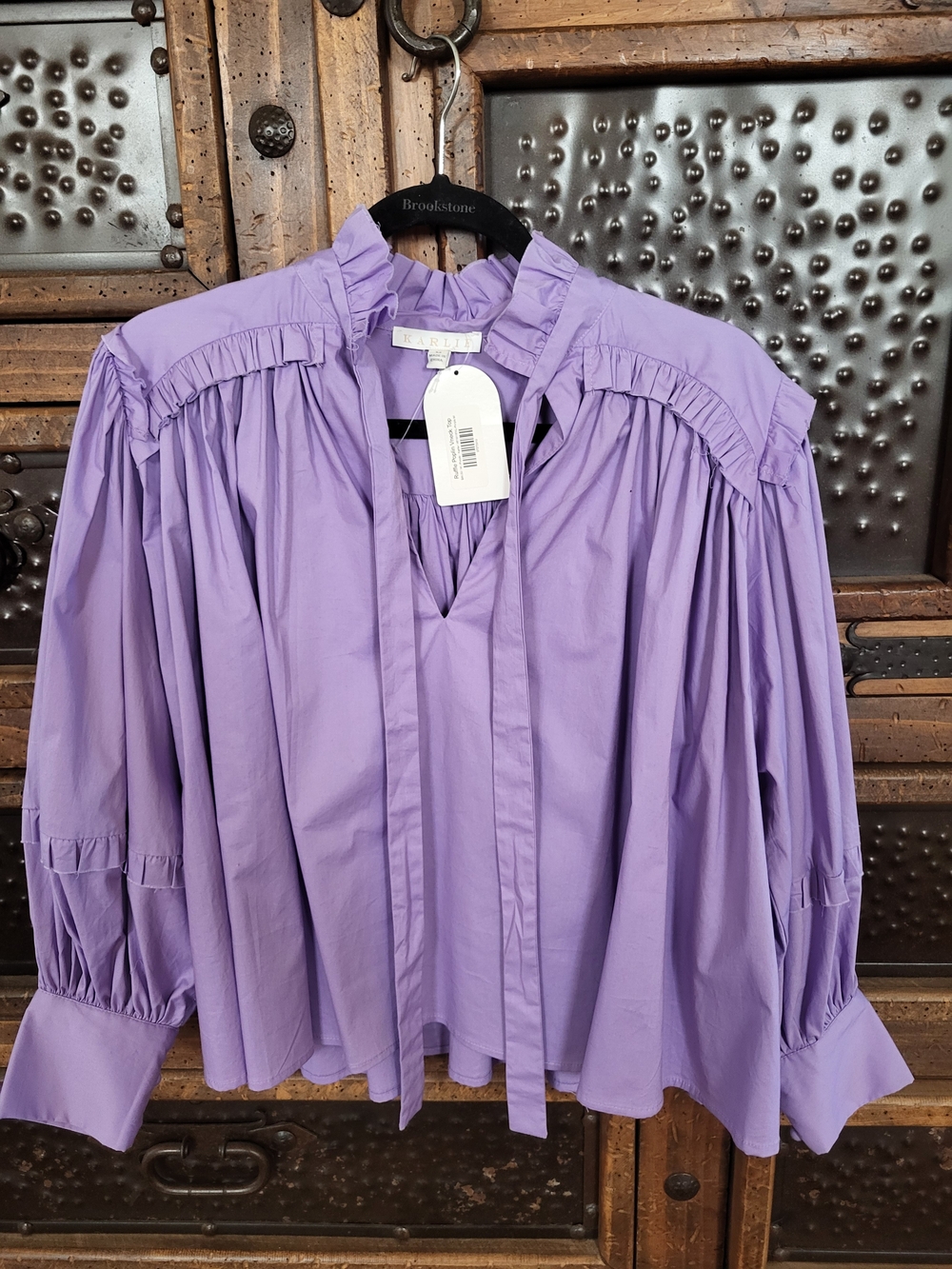 Karlie Gameday Lavender Ruffle-Detail Peasant Blouse
